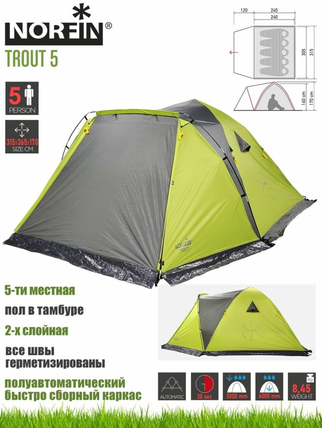 Палатка автомат. 5-ти мест. Norfin TROUT 5 NF