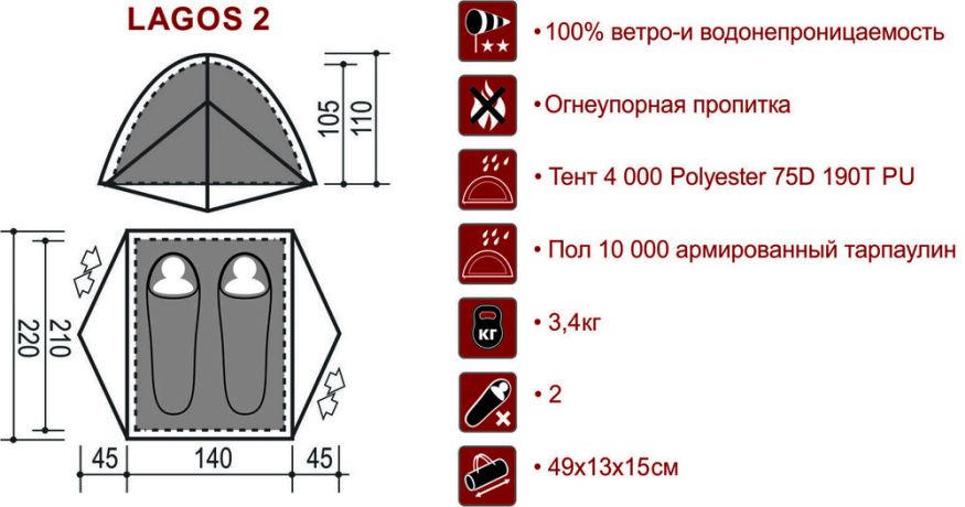 Палатка Indiana Lagos 2-местная 